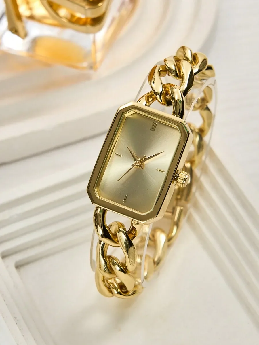 Womens Stainless Steel Chain Link Quartz Watch With Rectangular Dial
Womens Stainless Steel Chain Link Quartz Watch With Rectangular Dial