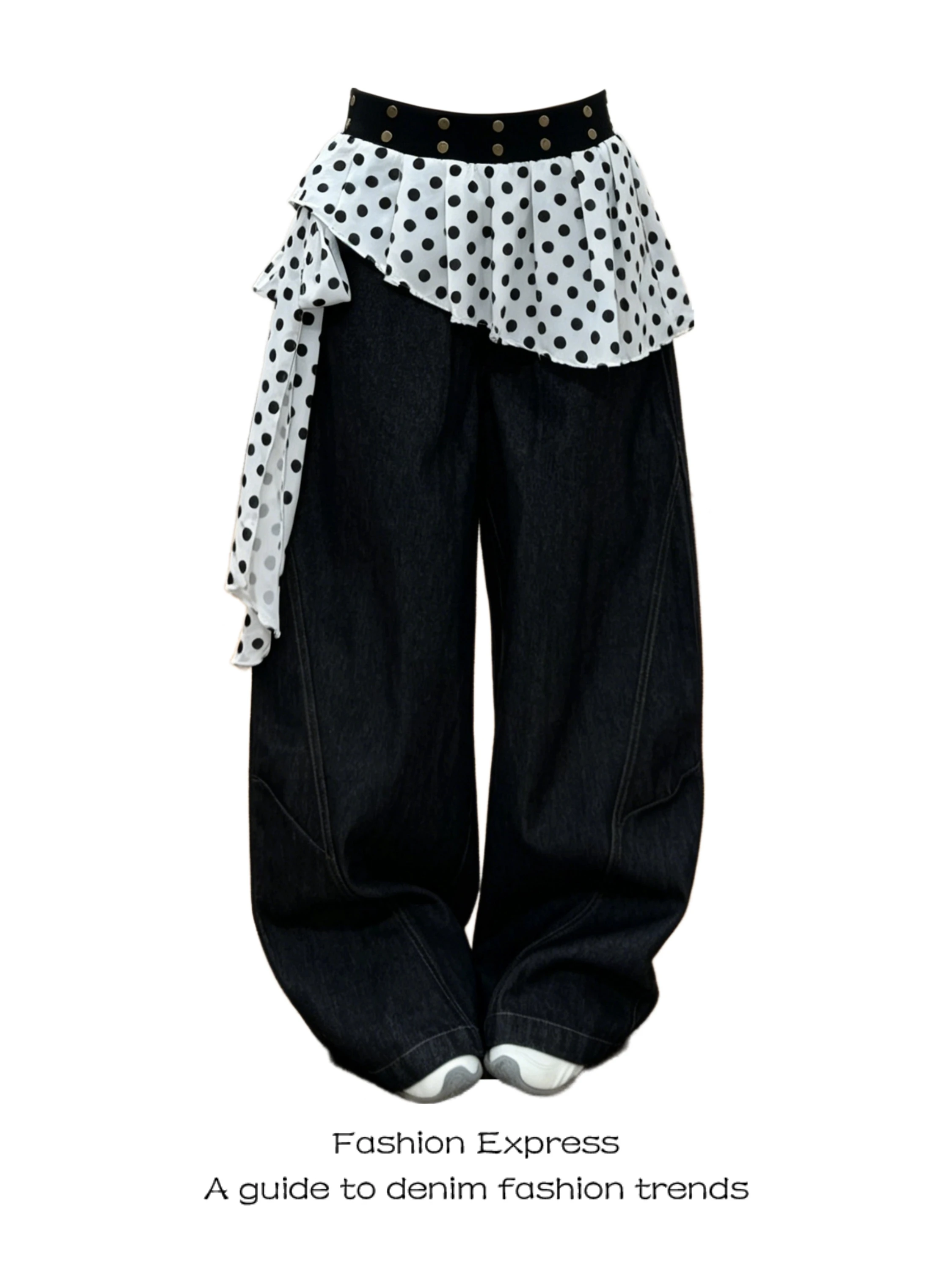 Retro American Denim Jeans Women's Patchwork Polka Dot Curtain Original Black Loose Knife Wide Leg Pants Casual High Waist
Retro American Denim Jeans Women's Patchwork Polka Dot Curtain Original Black Loose Knife Wide Leg Pants Casual High Waist