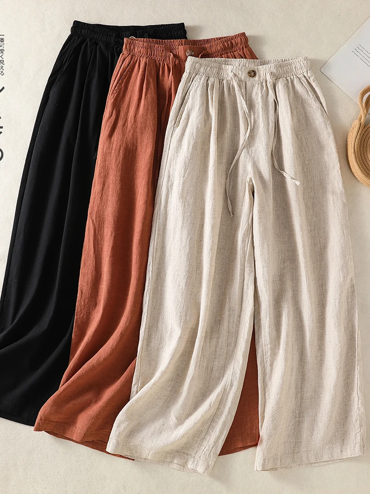 Summer Wide Leg Cotton Linen Loose Fit Pants High Waist Elastic Waist Simple Straight Casual Trousers for plus Size Women
Summer Wide Leg Cotton Linen Loose Fit Pants High Waist Elastic Waist Simple Straight Casual Trousers for plus Size Women