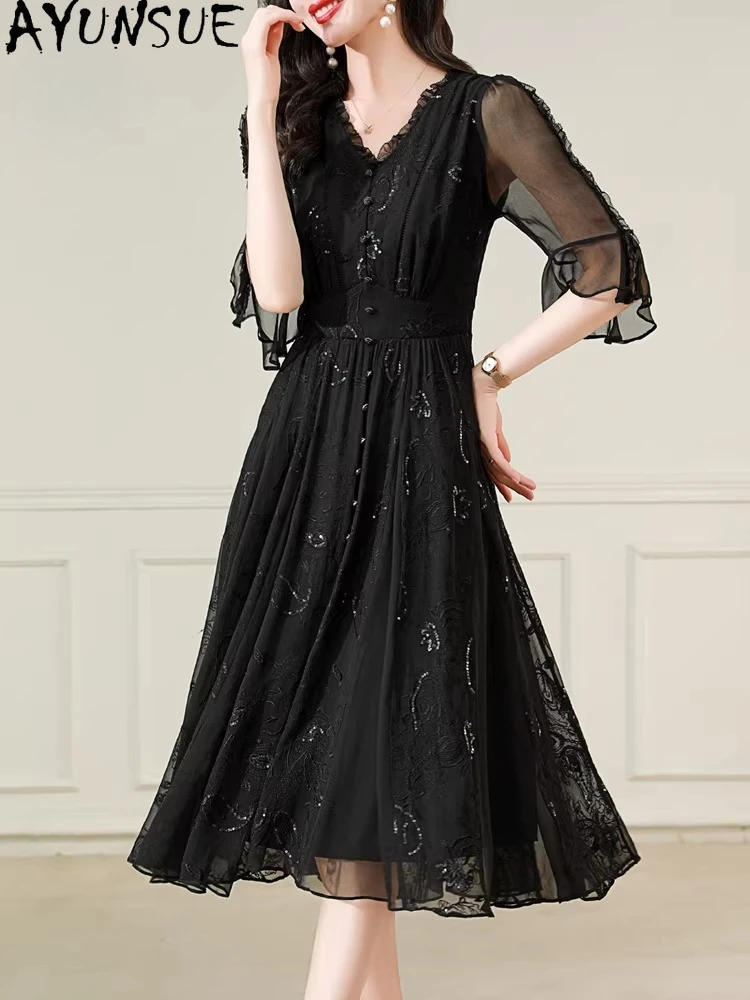 AYUNSUE 100% натуральное шелковое платье из тутового шелкопряда для женщин, летняя коллекция 2026, черное длинное платье, элегантные женские платья
AYUNSUE 100% натуральное шелковое платье из тутового шелкопряда для женщин, летняя коллекция 2026, черное длинное платье, элегантные женские платья