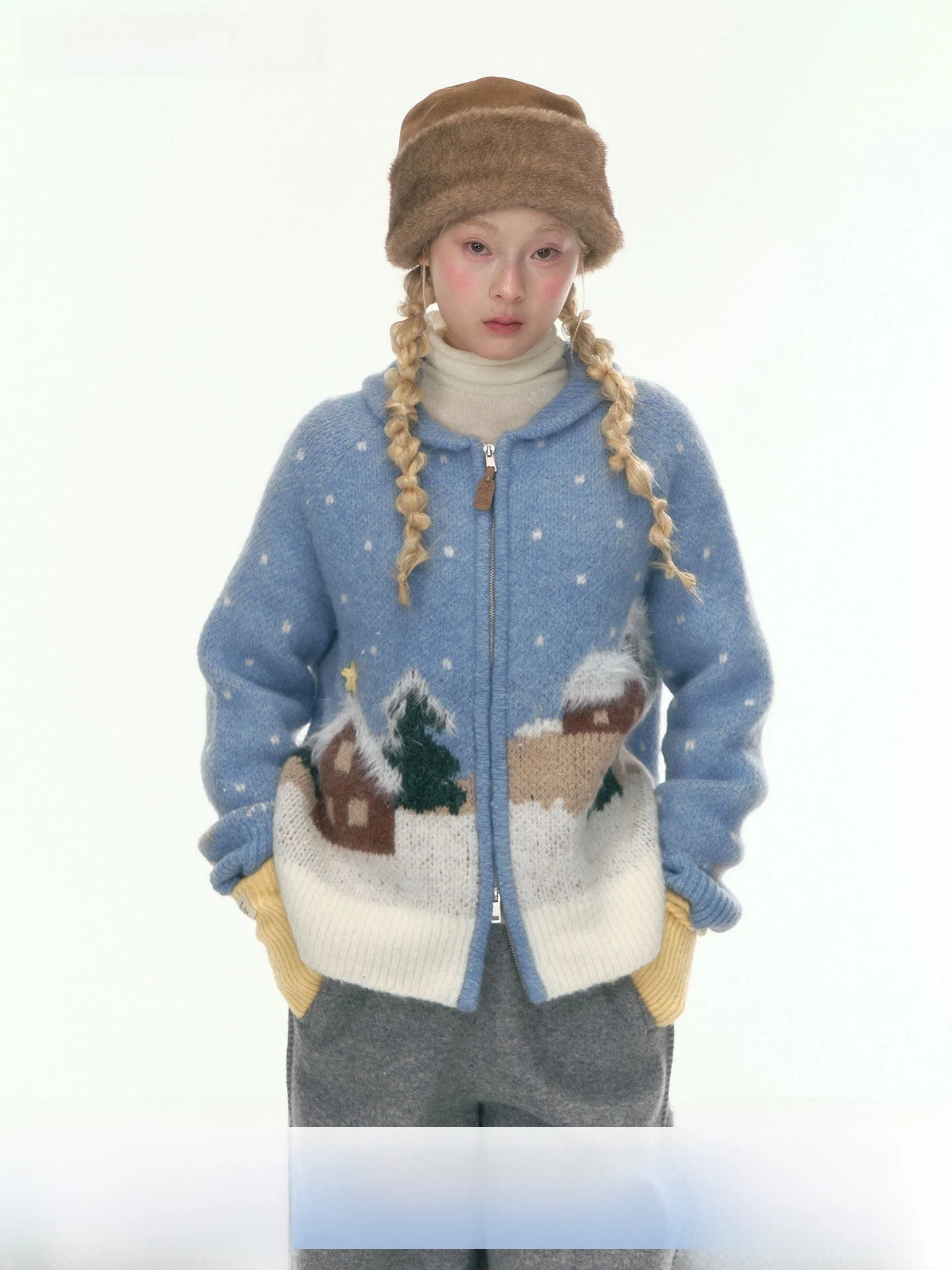 Snowy Cottage Knitted Sweater Cardigan Hand Sewn Star Winter Atmosphere Feeling Women's Long Sleeve Zipper Closure Knitwear
Snowy Cottage Knitted Sweater Cardigan Hand Sewn Star Winter Atmosphere Feeling Women's Long Sleeve Zipper Closure Knitwear