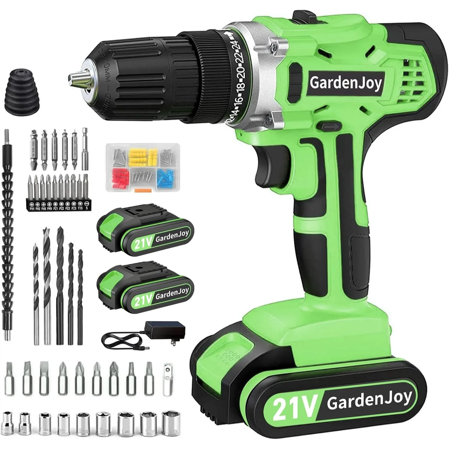 Cordless Drill Set 20V Power Electric Kit with 2 Batteries Charger 30Nm 2-Speed Keyless Chuck 24+1 Torque Driver Bits LED Light
Cordless Drill Set 20V Power Electric Kit with 2 Batteries Charger 30Nm 2-Speed Keyless Chuck 24+1 Torque Driver Bits LED Light