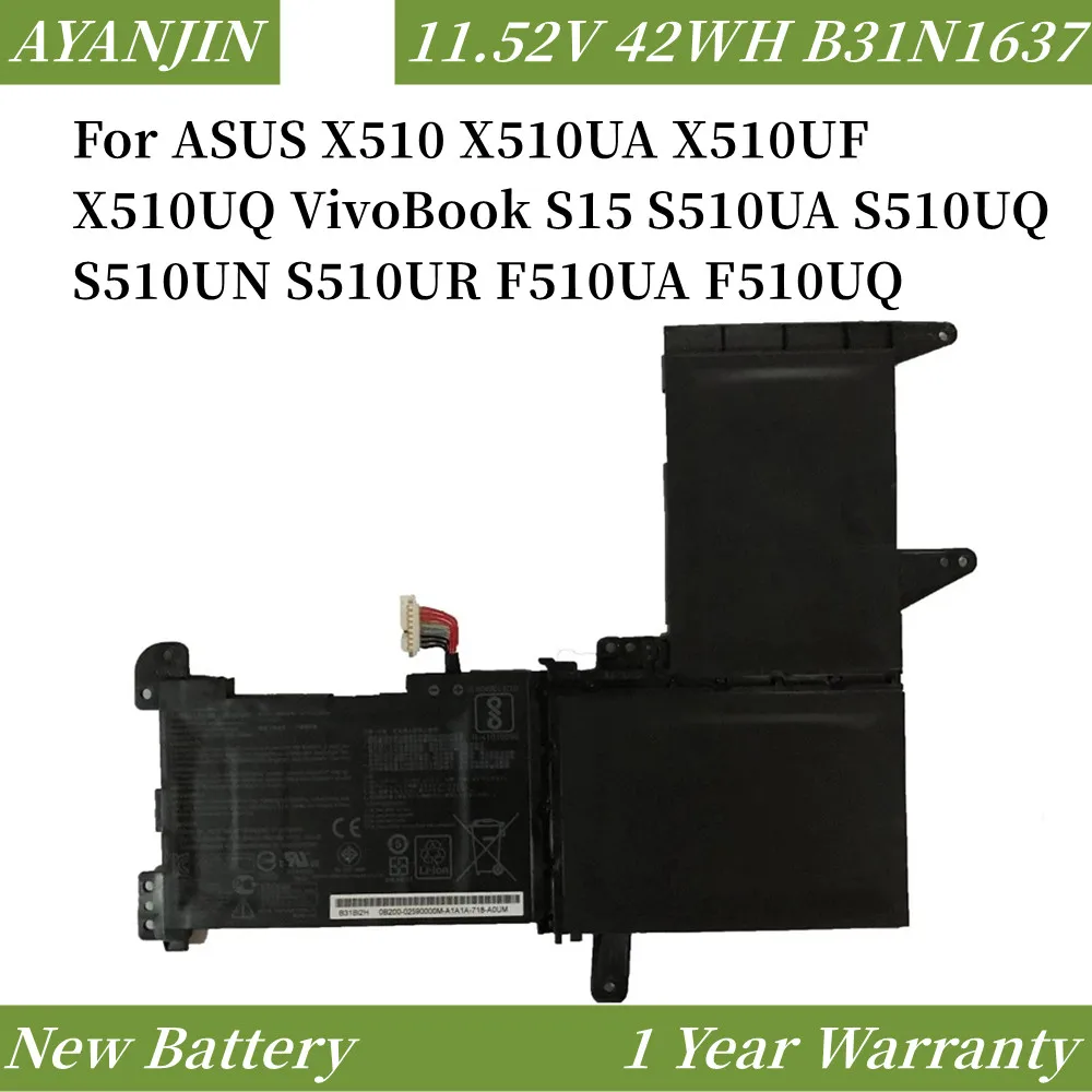 B31N1637 C31N1637 11.52V 42WH Battery For ASUS X510 X510UA X510UF X510UQ VivoBook S15 S510UA S510UQ S510UN S510UR F510UA F510UQ
B31N1637 C31N1637 11.52V 42WH Battery For ASUS X510 X510UA X510UF X510UQ VivoBook S15 S510UA S510UQ S510UN S510UR F510UA F510UQ