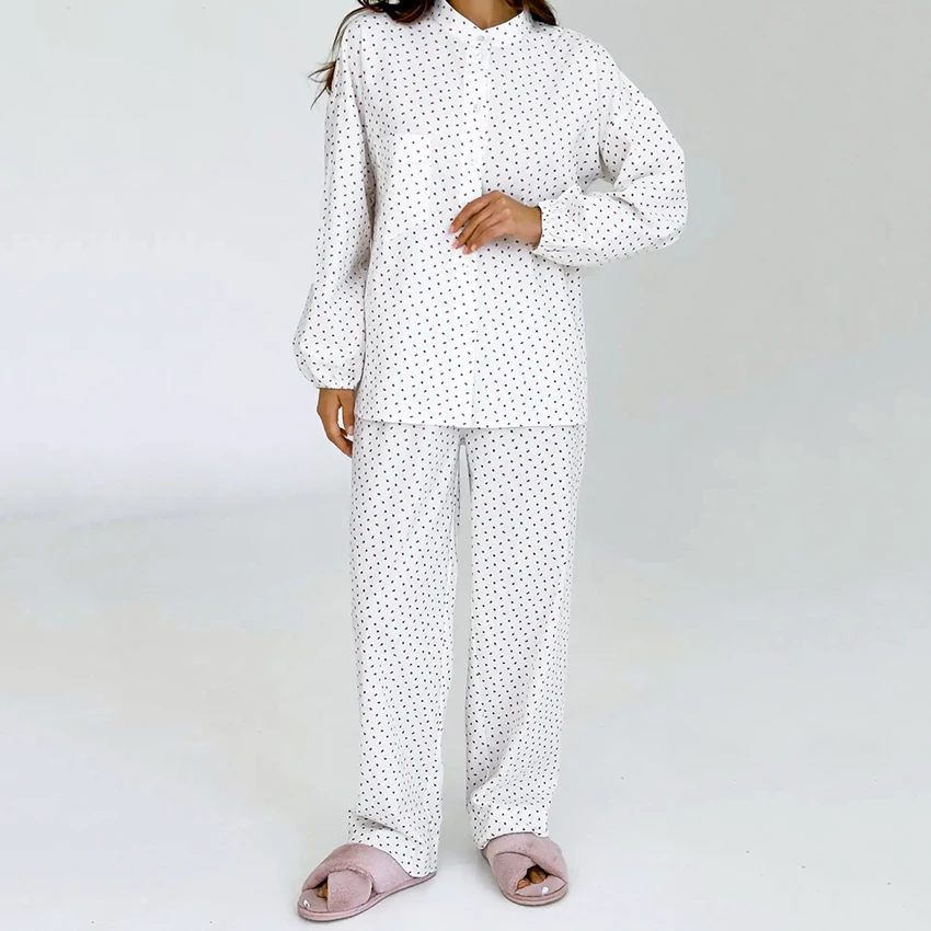 HiLoc Autumn Casual Print 2 Piece Pajamas Women Elegant Stand Collar Shirts With Pocket Elastic Waist Pants Sets 2025 Home Suits
HiLoc Autumn Casual Print 2 Piece Pajamas Women Elegant Stand Collar Shirts With Pocket Elastic Waist Pants Sets 2025 Home Suits