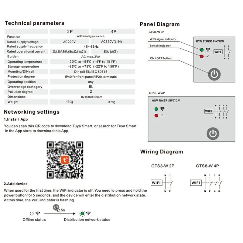GEYA GTS8-W 2P Smart Wifi Time Switch DIN Rail Smart Home Wireless Remote Control Switch By Tuya APP AC220V 63A Easy To Use
GEYA GTS8-W 2P Smart Wifi Time Switch DIN Rail Smart Home Wireless Remote Control Switch By Tuya APP AC220V 63A Easy To Use