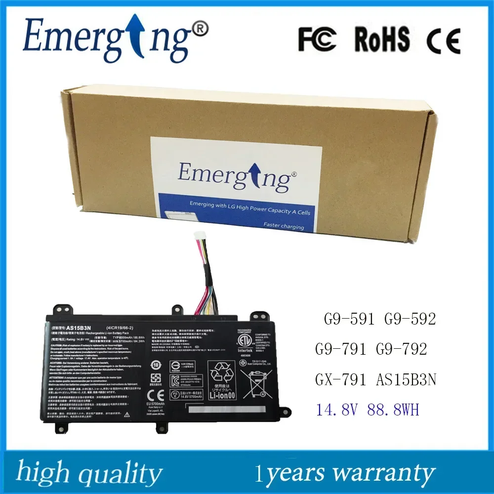 14.8V 88.88Wh Original New Laptop Battery AS15B3N for Acer Predator 17 15 G9-591-713C 17 G9-792-72S6
14.8V 88.88Wh Original New Laptop Battery AS15B3N for Acer Predator 17 15 G9-591-713C 17 G9-792-72S6