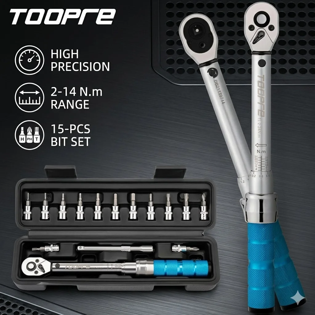 TOOPRE 1/4 Drive 2-24Nm Bicycle Torque Wrench Set Hex Allen Keys Socket Bits Ratchet MTB Road Bike Maintenance Repair Tool Kits
TOOPRE 1/4 Drive 2-24Nm Bicycle Torque Wrench Set Hex Allen Keys Socket Bits Ratchet MTB Road Bike Maintenance Repair Tool Kits
