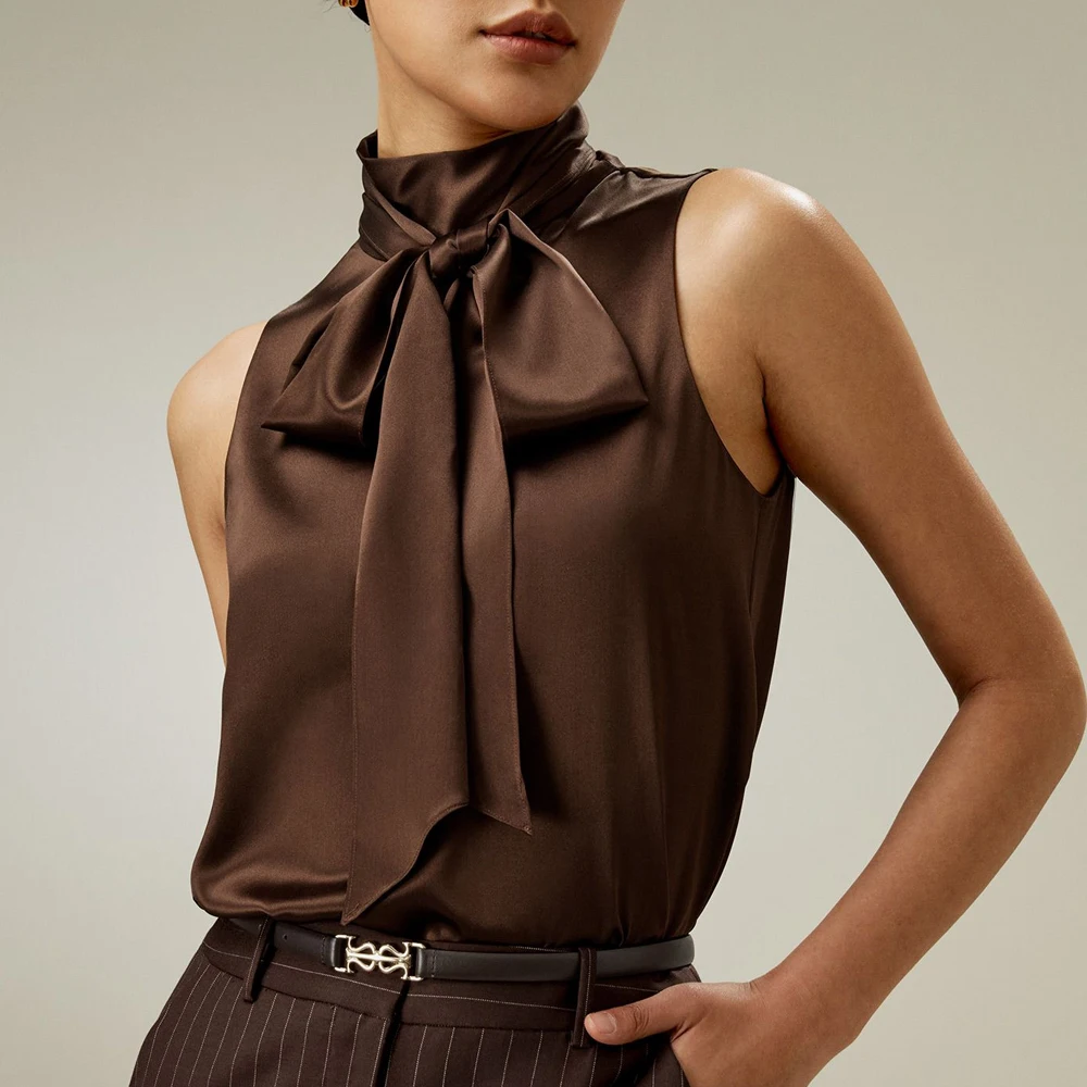 High Quality Solid Color Sleeveless Tie Neck Silk Blouse Puff Loose Silk Satin Crop Top Office Business Ladies Wear Print
High Quality Solid Color Sleeveless Tie Neck Silk Blouse Puff Loose Silk Satin Crop Top Office Business Ladies Wear Print