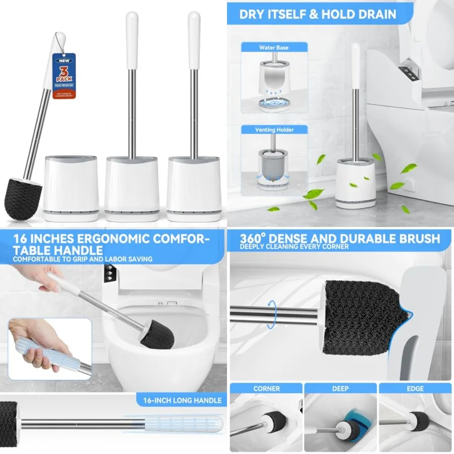 Toilet Brush, Toilet Brush and Holder Set, Bristles Toilet Bowl Brush Head with Ventilated Holder, Wall Mounted Compact Toilet Brush Set for Bathroom Deep Cleaning (3, White)
Toilet Brush, Toilet Brush and Holder Set, Bristles Toilet Bowl Brush Head with Ventilated Holder, Wall Mounted Compact Toilet Brush Set for Bathroom Deep Cleaning (3, White)