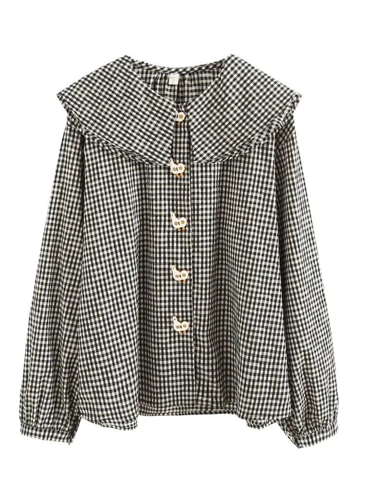 Plaid Women Summer Shirts Cartoon Duck Button Design Funny Blouse Cotton Women's Elegant Blouses Korean Fashion Female Tops
Plaid Women Summer Shirts Cartoon Duck Button Design Funny Blouse Cotton Women's Elegant Blouses Korean Fashion Female Tops