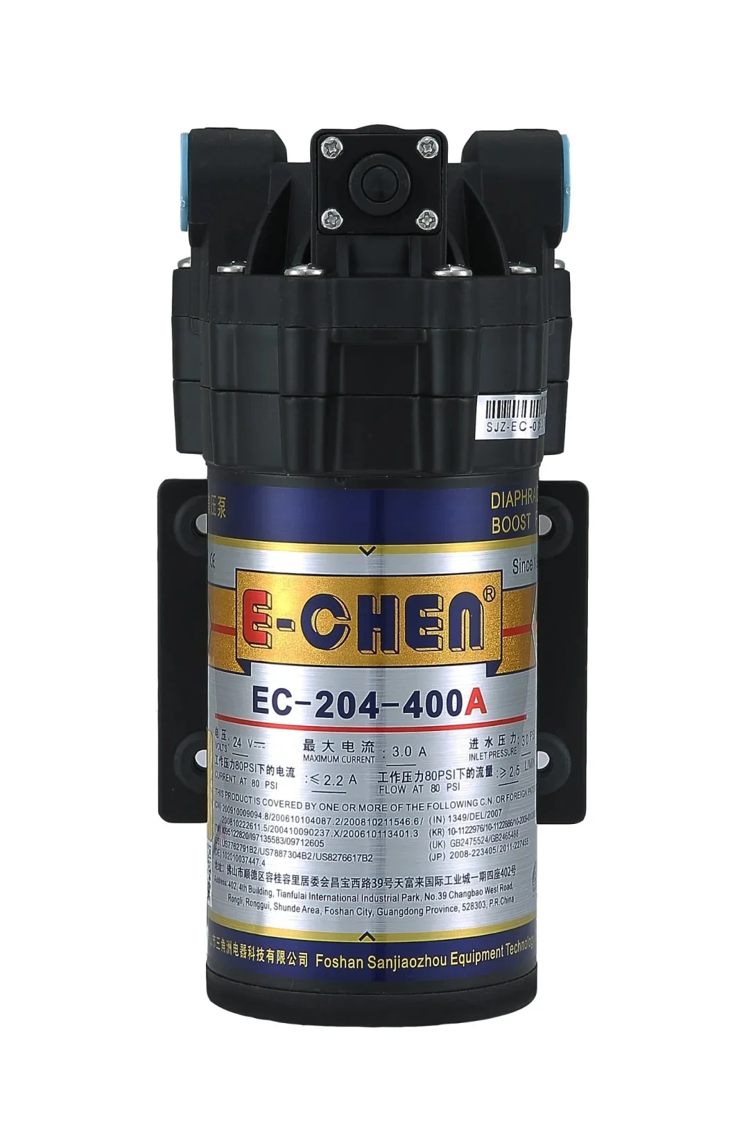 E-Chen EC-204-400A RO Booster Pump 400GPD Electric Diaphragm Pump 24V DC 2.6LPM@70SPI for Pressure Flucctuation Water Treatment
E-Chen EC-204-400A RO Booster Pump 400GPD Electric Diaphragm Pump 24V DC 2.6LPM@70SPI for Pressure Flucctuation Water Treatment