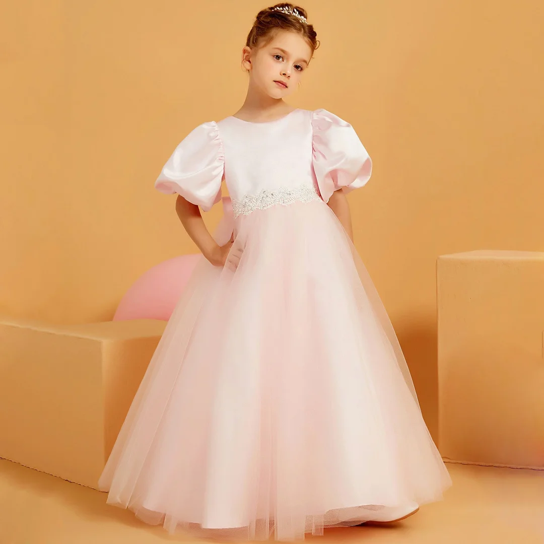 Customized Pink Flower Girl Dress Satin Tulle White Appliques Belt Short Sleeve For Wedding Birthday Party Holy Communion Gown
Customized Pink Flower Girl Dress Satin Tulle White Appliques Belt Short Sleeve For Wedding Birthday Party Holy Communion Gown