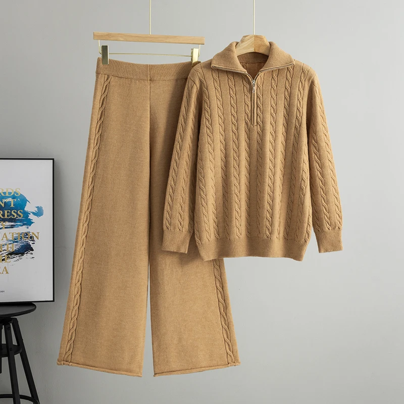 2026 Autumn/Winter New Solid Color Cable Knit Half-Zip Top and Wide-Leg Pants Loose Set Casual Elegant Women's Two-Piece
2026 Autumn/Winter New Solid Color Cable Knit Half-Zip Top and Wide-Leg Pants Loose Set Casual Elegant Women's Two-Piece