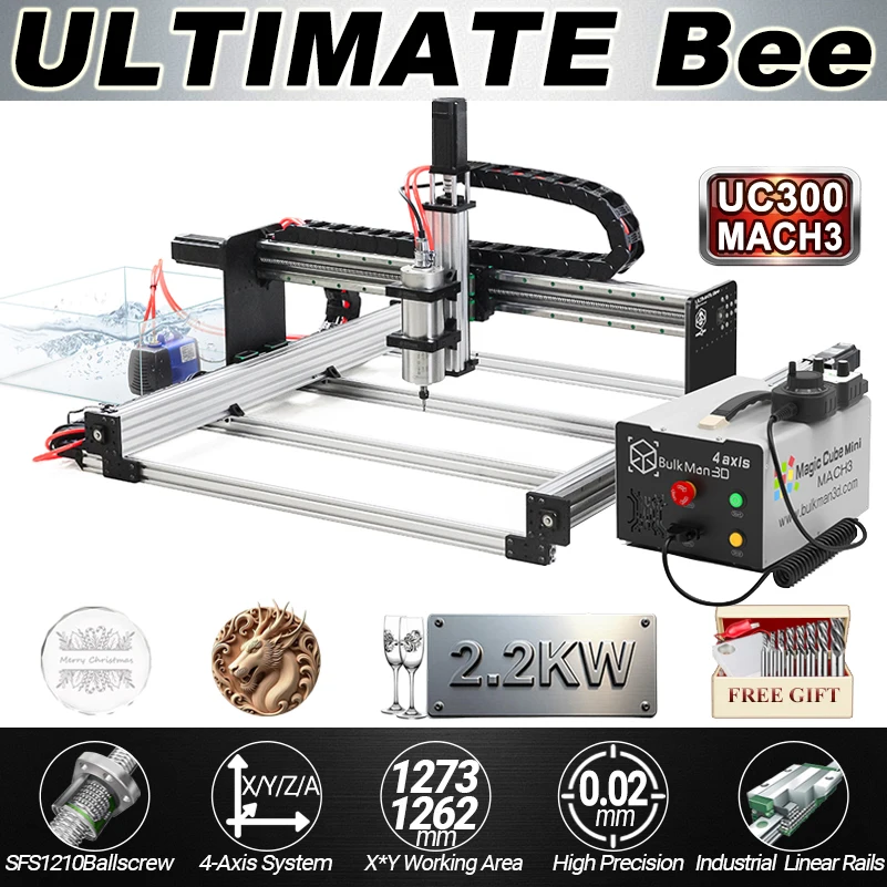 BulkMan3D Silent 4-Axis CNC Router Kit with UC300 MACH3 HGR15 Linear Rail System for Vibration-Free Wood Metal Acrylic Cutting
BulkMan3D Silent 4-Axis CNC Router Kit with UC300 MACH3 HGR15 Linear Rail System for Vibration-Free Wood Metal Acrylic Cutting