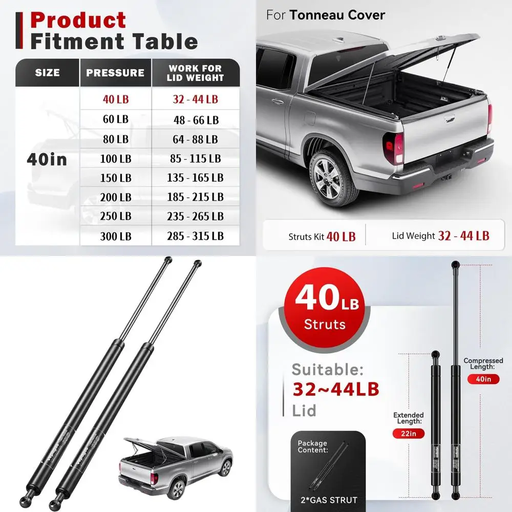 Pair of 40 Heavy Duty 40LB Gas Struts for Large Lids, Tonneau Covers, RVs, and More
Pair of 40 Heavy Duty 40LB Gas Struts for Large Lids, Tonneau Covers, RVs, and More
