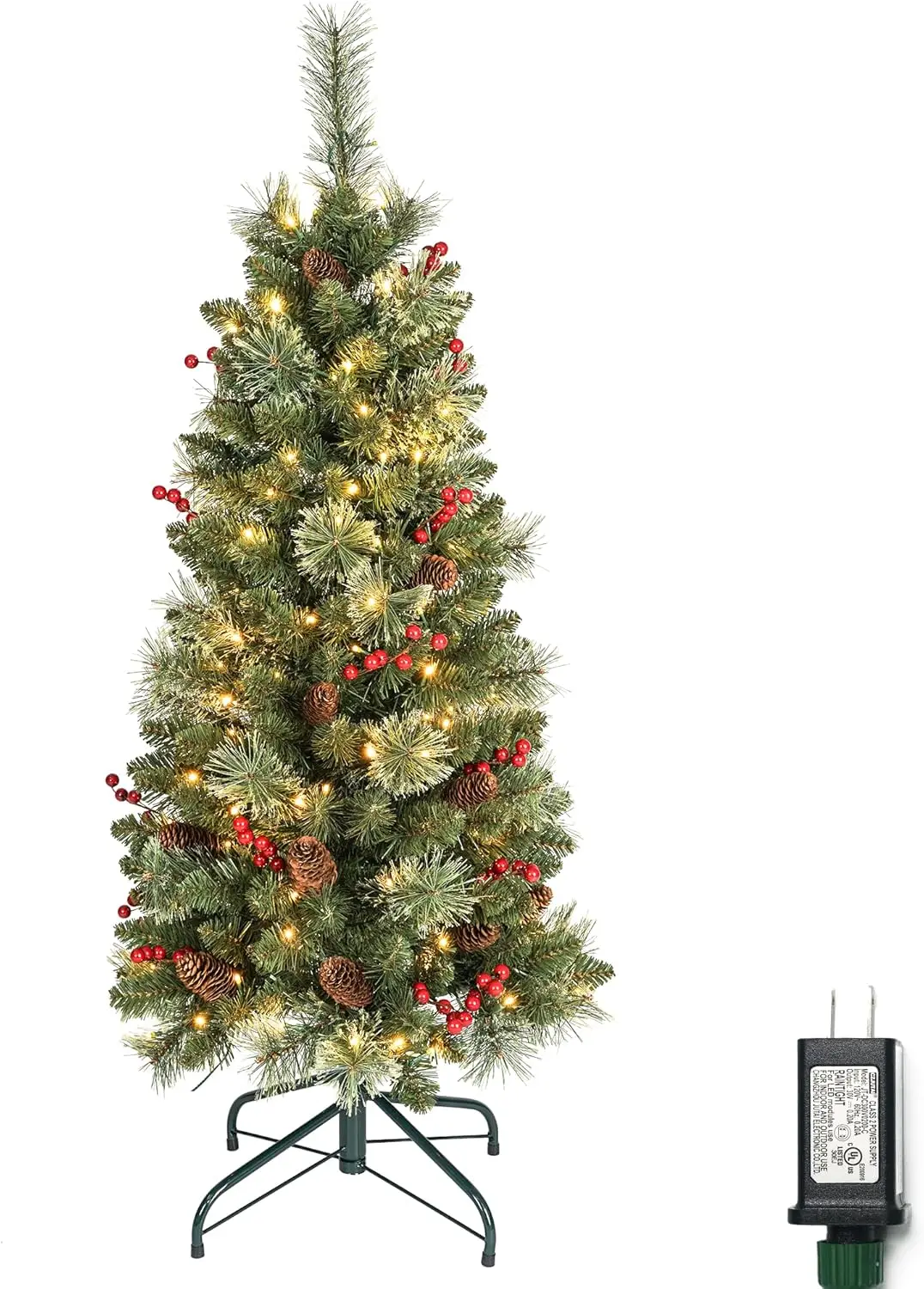 4 ft Pre-lit Christmas Tree with 150 LEDs, 230 Branch Tips, Metal Stand, Red Berries & Pine Cone – Indoor/Outdoor Slim Pencil Tr
4 ft Pre-lit Christmas Tree with 150 LEDs, 230 Branch Tips, Metal Stand, Red Berries & Pine Cone – Indoor/Outdoor Slim Pencil Tr