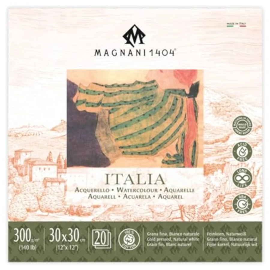 Italia Cold Press 100% Cotton Watercolor Paper Pad, 20 Sheets, 12x12, 140 lb, Acid-Free, UV Resistant, Deckled Edges, Vegan Siz
Italia Cold Press 100% Cotton Watercolor Paper Pad, 20 Sheets, 12x12, 140 lb, Acid-Free, UV Resistant, Deckled Edges, Vegan Siz