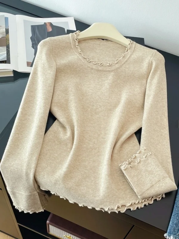 Женский вязаный топ с круглым вырезом и деревянным узором, модная верхняя одежда, базовый слой, стандартный крой, длинный рукав
Женский вязаный топ с круглым вырезом и деревянным узором, модная верхняя одежда, базовый слой, стандартный крой, длинный рукав