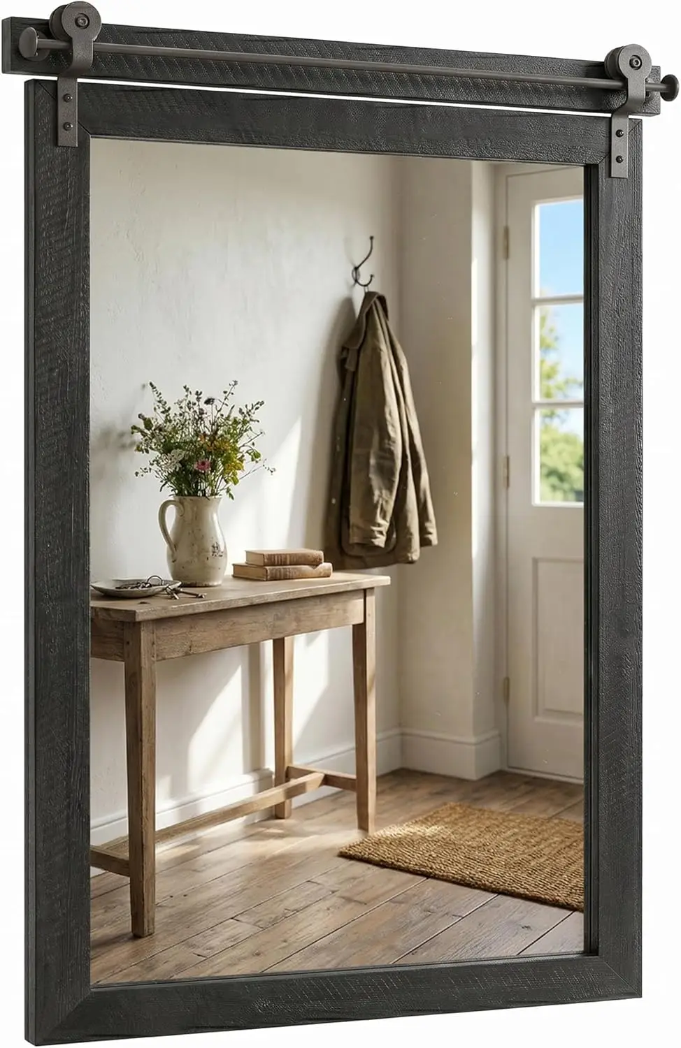 24"x36" Black Barn Door Bathroom Mirror for Over Sink, Solid Wood Frame Rustic Vanity Mirror, HD Tempered Glass Farmhouse Wall Mirror with Metal Rail Accent for Washroom & Half Bath
24"x36" Black Barn Door Bathroom Mirror for Over Sink, Solid Wood Frame Rustic Vanity Mirror, HD Tempered Glass Farmhouse Wall Mirror with Metal Rail Accent for Washroom & Half Bath
