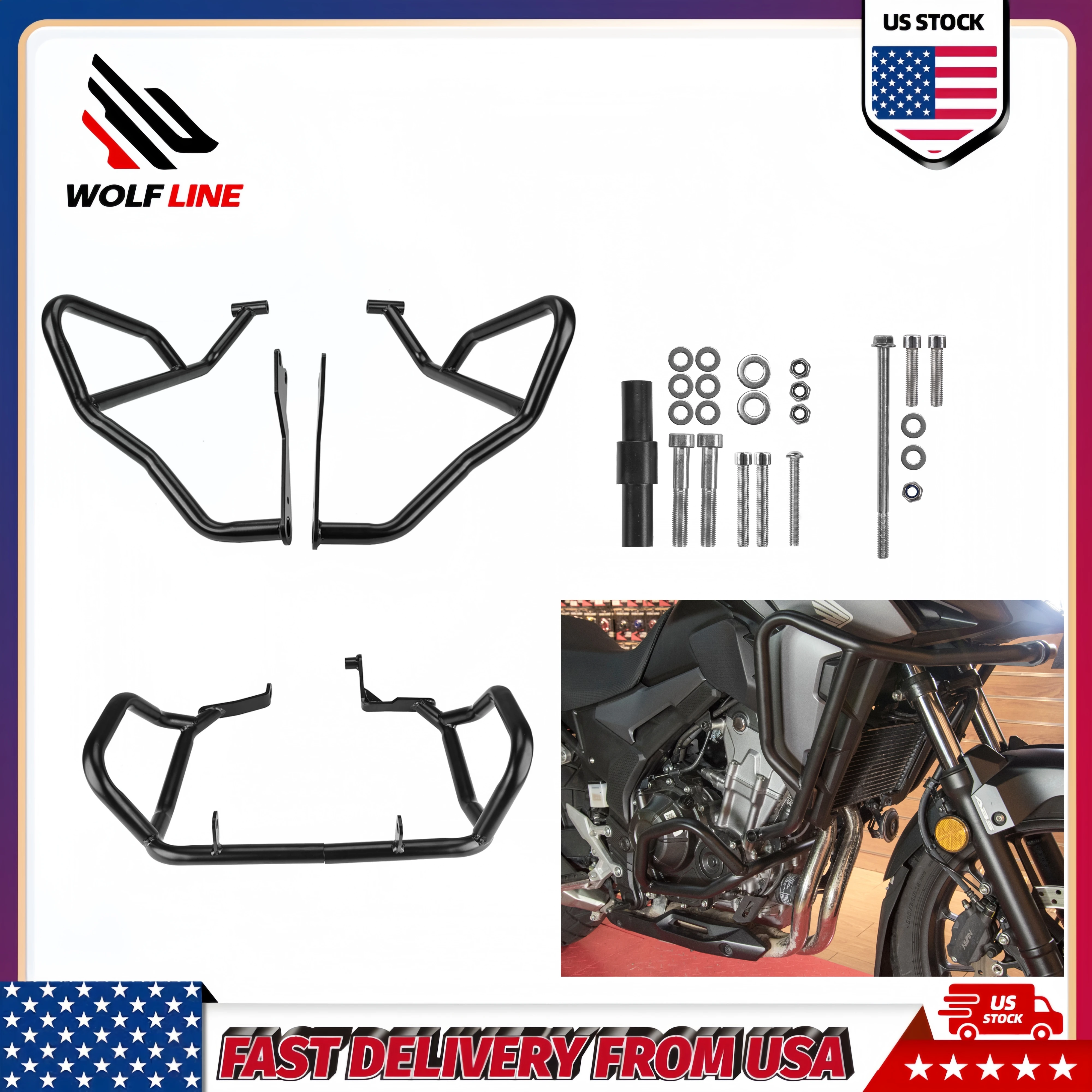 WOLFLINE Upper + Lower Crash Bar For Honda CB500X CB 500X CB500 X 2019-2024 Engine Guard Highway Bumper
WOLFLINE Upper + Lower Crash Bar For Honda CB500X CB 500X CB500 X 2019-2024 Engine Guard Highway Bumper