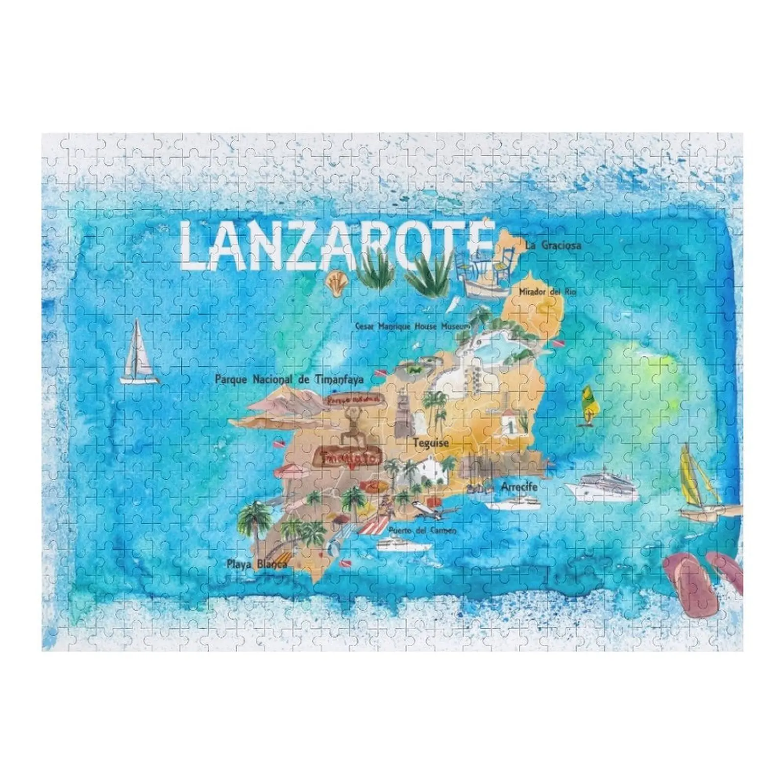 Иллюстрированная карта Испании Lanzarote Canarias с примечаниями и мелированием Головоломка Деревянный пазл с именем 
Иллюстрированная карта Испании Lanzarote Canarias с примечаниями и мелированием Головоломка Деревянный пазл с именем