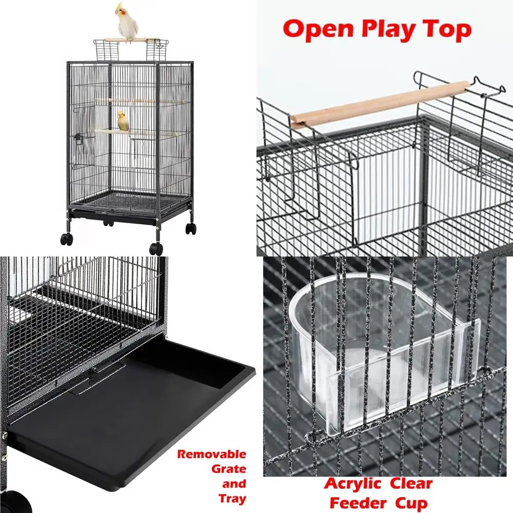 Large Sturdy Iron Bird Cage with Rolling Stand for Parrots, Conures, Lovebirds, and Cockatiels - Open Top Play Area
Large Sturdy Iron Bird Cage with Rolling Stand for Parrots, Conures, Lovebirds, and Cockatiels - Open Top Play Area