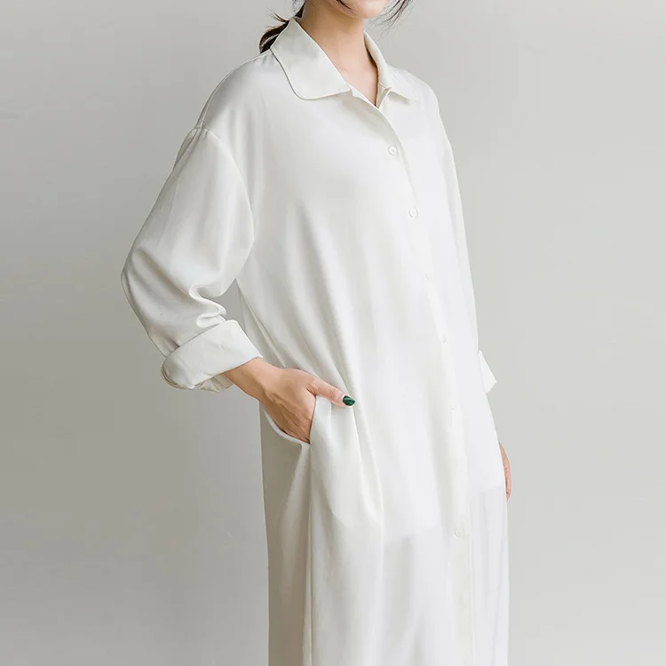 White Dress Retro Women Spring Long Button-down Cardigan Shirt Skirt French Silk Round Neck Elegant Texture Temperament Dresses
White Dress Retro Women Spring Long Button-down Cardigan Shirt Skirt French Silk Round Neck Elegant Texture Temperament Dresses