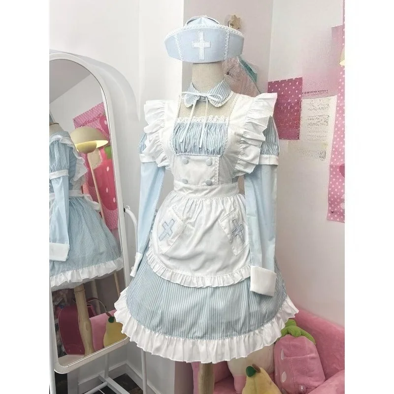 Japanese Kawaii Lolita Dress Harajuku Y2k Blue Maid Dress for Women Sweet Cross Embroidery Apron Nurse Cosplay Costume
Japanese Kawaii Lolita Dress Harajuku Y2k Blue Maid Dress for Women Sweet Cross Embroidery Apron Nurse Cosplay Costume