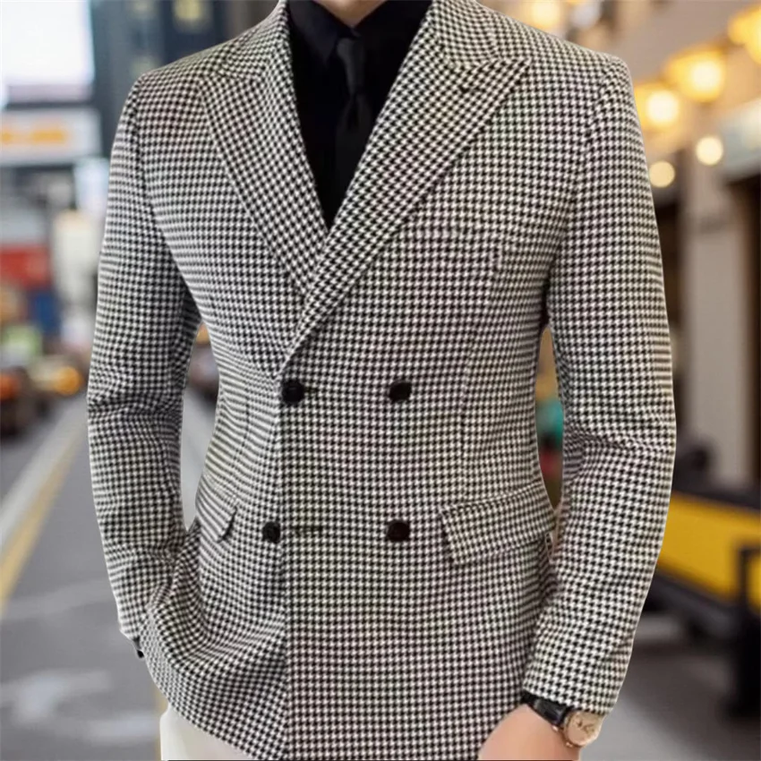 Double Breasted Check Blazer for Men Wedding Party 1 Piece Peak Lapel Male Suit Jacket Slim Fit Casual Style Fashion Jackets
Double Breasted Check Blazer for Men Wedding Party 1 Piece Peak Lapel Male Suit Jacket Slim Fit Casual Style Fashion Jackets