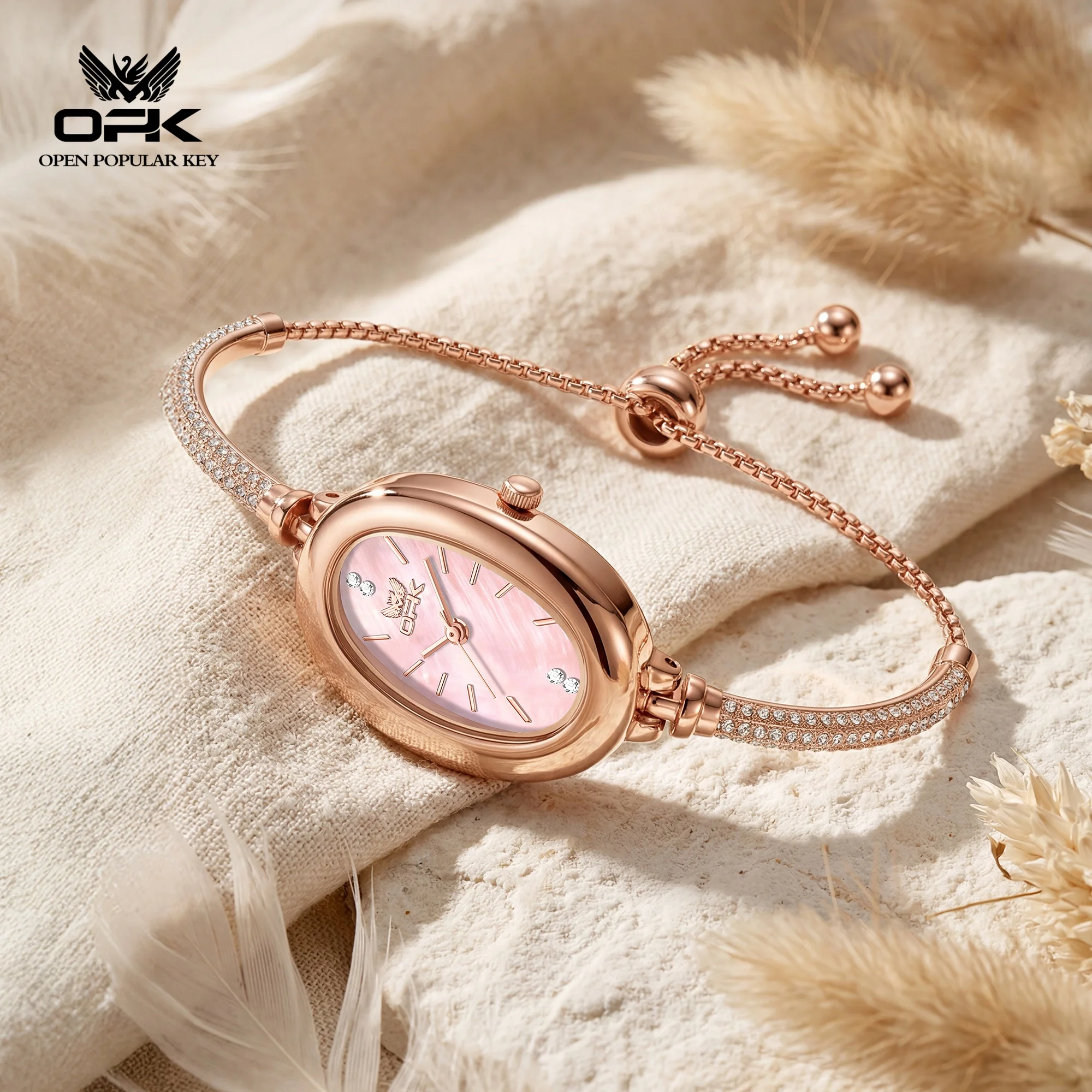 OPK 6097 Elegance Original Quartz Movement Watch Small Oval Pearl Dial 30m Waterproof Semi-bangle Bracelet Watch For Women
OPK 6097 Elegance Original Quartz Movement Watch Small Oval Pearl Dial 30m Waterproof Semi-bangle Bracelet Watch For Women