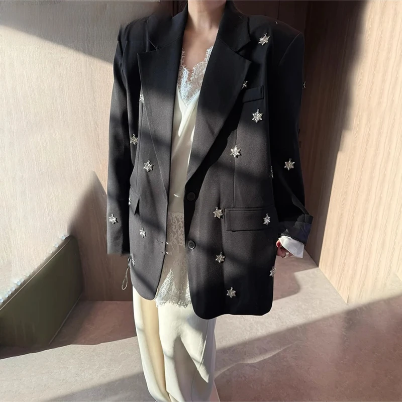 Solid Loose Spliced Sequined Casual Blazers for Women Lapel Long Sleeves Patchwork Pocket Fashion Blazer Female New
Solid Loose Spliced Sequined Casual Blazers for Women Lapel Long Sleeves Patchwork Pocket Fashion Blazer Female New