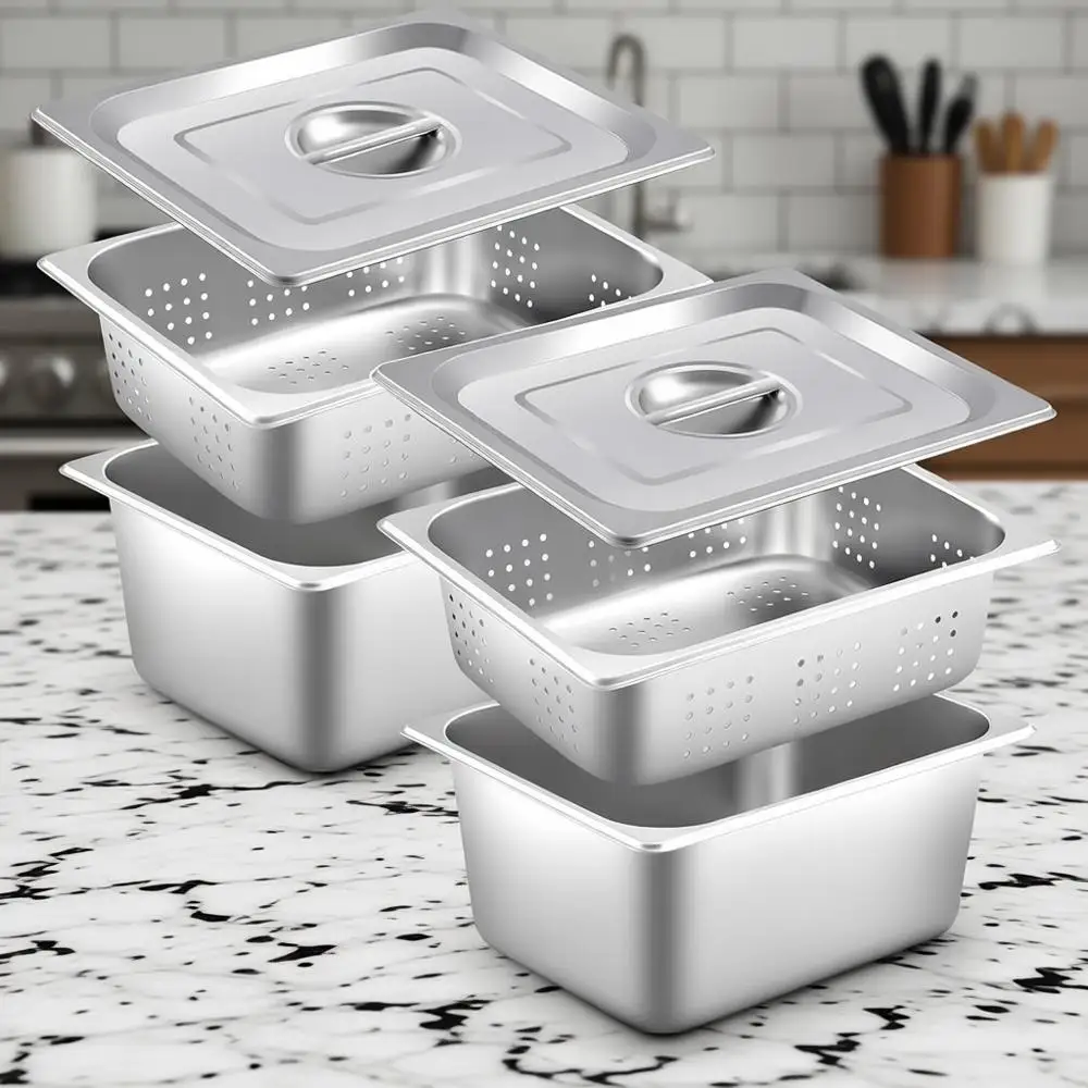 Набор из 6 кастрюль для отеля размером 1/2, с крышками, из нержавеющей стали, перфорированные, для пароварки, для парового стола
Набор из 6 кастрюль для отеля размером 1/2, с крышками, из нержавеющей стали, перфорированные, для пароварки, для парового стола