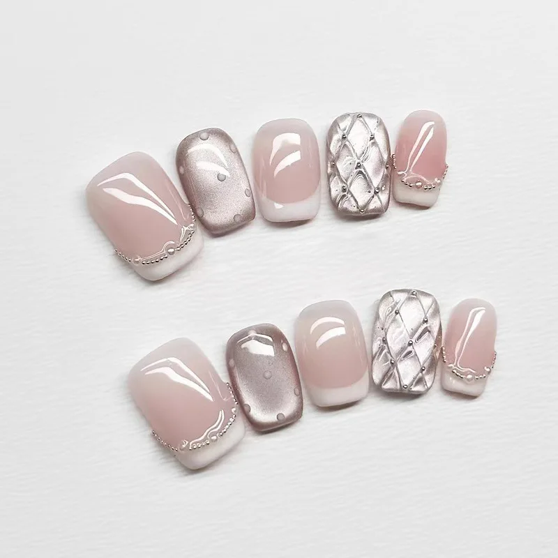10pcs Handmade Press on Nails Cream French Cat's Eye Diamond Checkered False Nail for Women&Girls Detachable Wearable Nail Art 
10pcs Handmade Press on Nails Cream French Cat's Eye Diamond Checkered False Nail for Women&Girls Detachable Wearable Nail Art