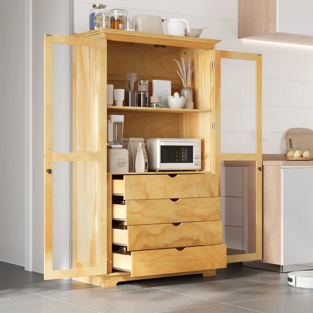 TOPMAX 44.7x20x75inch Kitchen Pantry, Freestanding Cabinet with Glass Doors &4 Drawers (Natural)
TOPMAX 44.7x20x75inch Kitchen Pantry, Freestanding Cabinet with Glass Doors &4 Drawers (Natural)