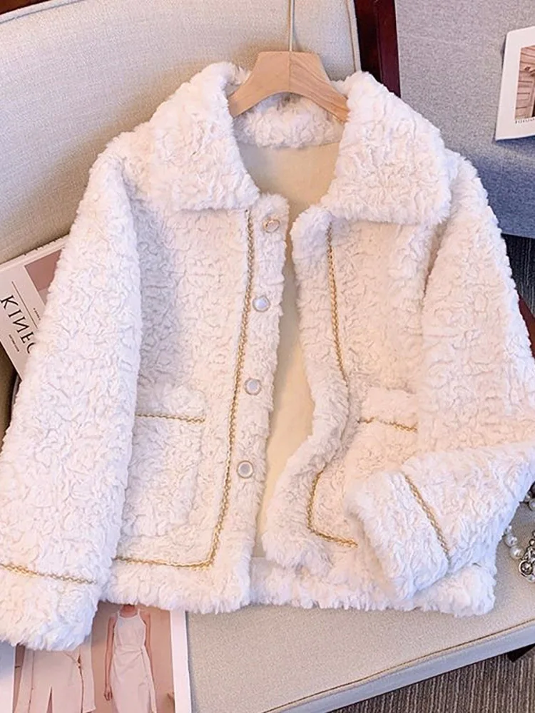 White Lamb Wool Coat Women Autumn Winter High Quality Long Sleeve Pocket Warm Thicken Jacket All-match Women's Short Tops
White Lamb Wool Coat Women Autumn Winter High Quality Long Sleeve Pocket Warm Thicken Jacket All-match Women's Short Tops