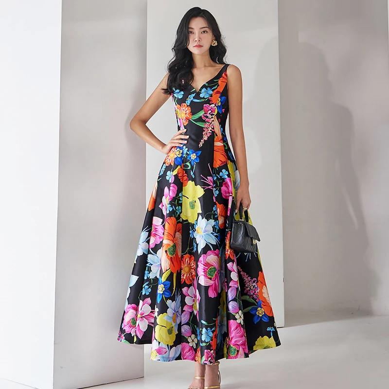 Coigarsam Women Long Dress Summer 2024 New Fashion Sleeveless Print Spaghetti Strap Zipper V-Neck Black Background Dresses
Coigarsam Women Long Dress Summer 2024 New Fashion Sleeveless Print Spaghetti Strap Zipper V-Neck Black Background Dresses
