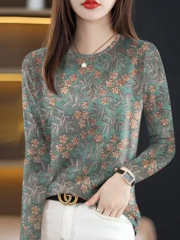Elegant Plant Print Long Sleeve T-Shirt Women's plus Size round Neck Conceal Flattering Casual Wear Polyester Fiber Mom's Fas...
Elegant Plant Print Long Sleeve T-Shirt Women's plus Size round Neck Conceal Flattering Casual Wear Polyester Fiber Mom's Fas...