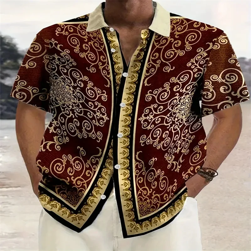 Men's Luxury Baroque Palace Style Short Sleeve Shirt - Gold and Black Digital Print, 100% Polyester Fiber, Button Neck, Suitable
Men's Luxury Baroque Palace Style Short Sleeve Shirt - Gold and Black Digital Print, 100% Polyester Fiber, Button Neck, Suitable