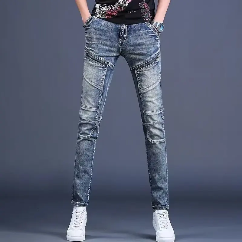 Trendy Zipper Splicing Slim Fit Jeans Men's Fashion Brand Elastic Retro Casual Long Pants Cotton Stretch Denim mid Waist
Trendy Zipper Splicing Slim Fit Jeans Men's Fashion Brand Elastic Retro Casual Long Pants Cotton Stretch Denim mid Waist