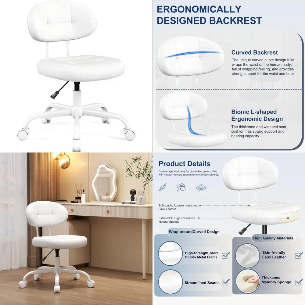 Симпатичное офисное кресло из искусственной кожи без подлокотников с колесами, поясничной опорой и спинкой для удобного использования на столе
Симпатичное офисное кресло из искусственной кожи без подлокотников с колесами, поясничной опорой и спинкой для удобного использования на столе