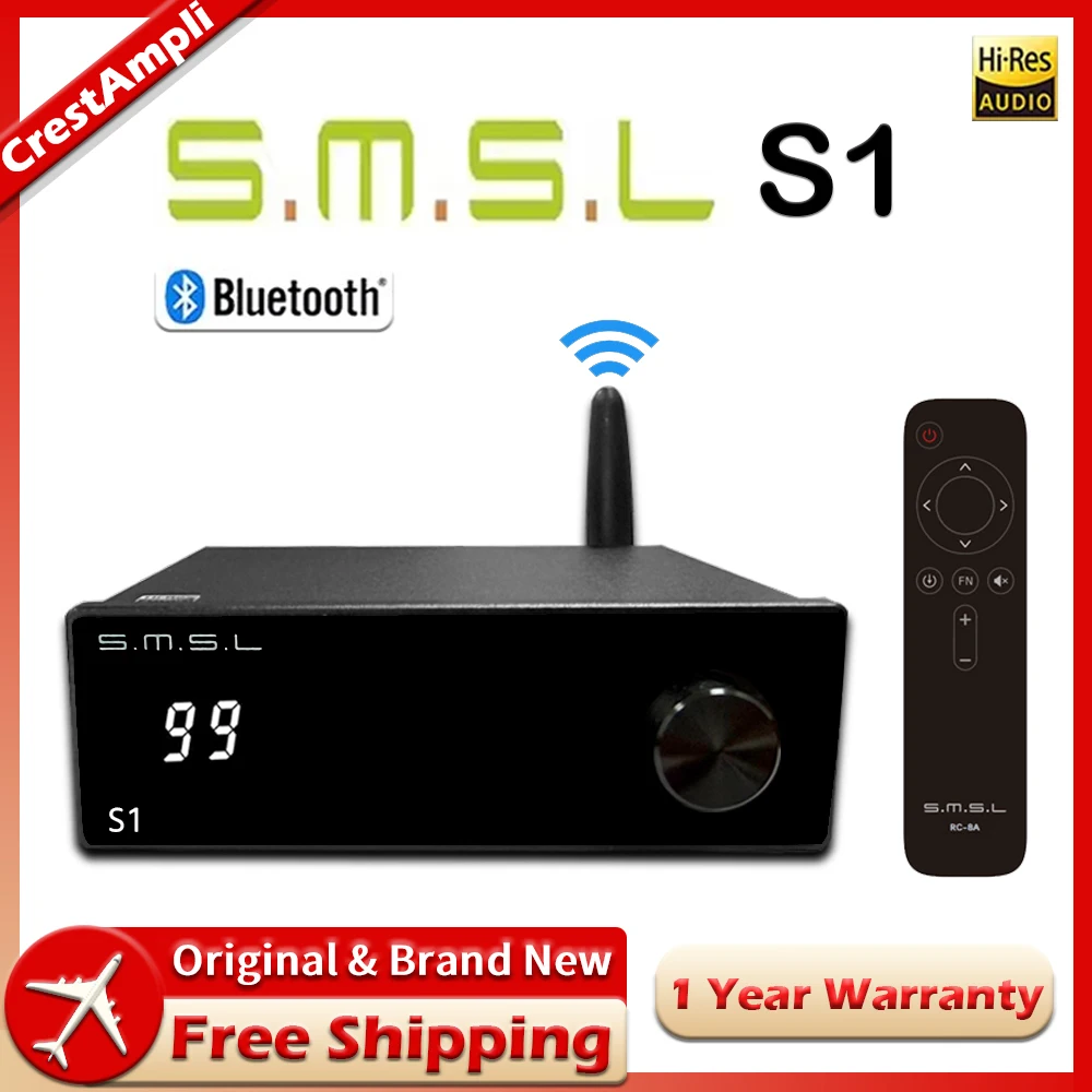 SMSL S1 HiFi Audio Amplifier Portable Amp Chip TPA3116*2 100Wx2 Mini D AMP Receiver Support Bluetooth 5.0 With Remote control
SMSL S1 HiFi Audio Amplifier Portable Amp Chip TPA3116*2 100Wx2 Mini D AMP Receiver Support Bluetooth 5.0 With Remote control