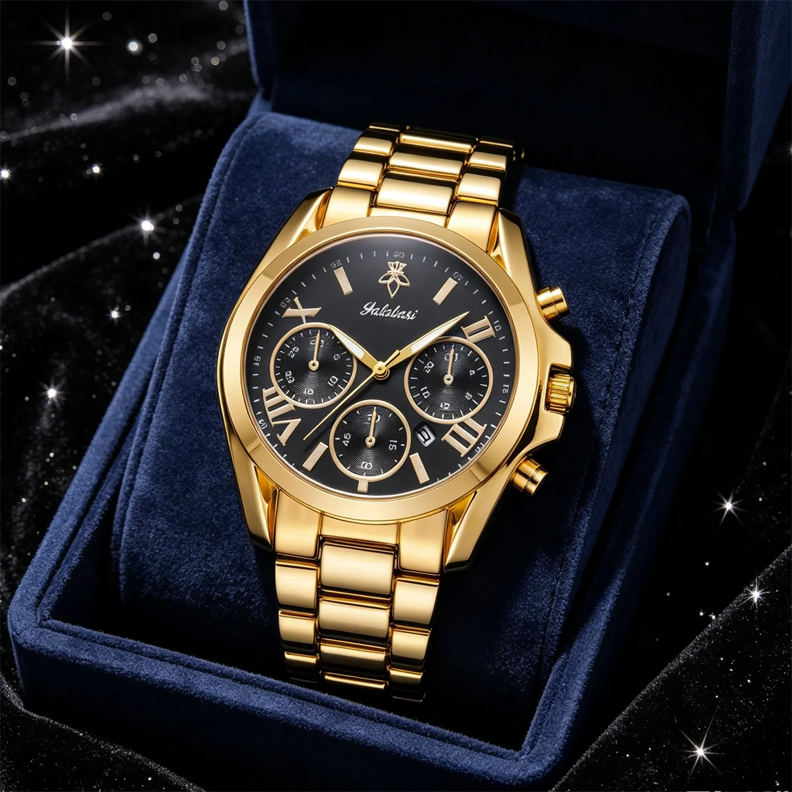 YaLaLuSi Luxury Full Gold Men and Women Chronograph Watch Black Roman Dial Multi-Function Date Stainless Steel Bracelet Quartz Wristwatch Business Sports Waterproof Gift Watch with Brand Gift Box
YaLaLuSi Luxury Full Gold Men and Women Chronograph Watch Black Roman Dial Multi-Function Date Stainless Steel Bracelet Quartz Wristwatch Business Sports Waterproof Gift Watch with Brand Gift Box