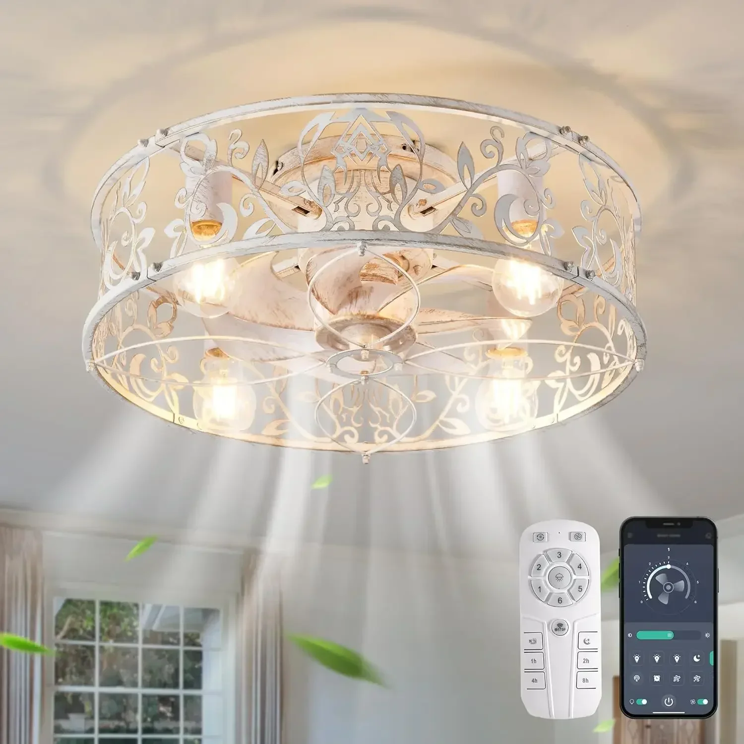 20" Caged Ceiling Fan With Light, Flush Mount Bladeless Fandelier With Remote, Small Low Profile for Bedroom, Kitchen, Dining Ro
20" Caged Ceiling Fan With Light, Flush Mount Bladeless Fandelier With Remote, Small Low Profile for Bedroom, Kitchen, Dining Ro