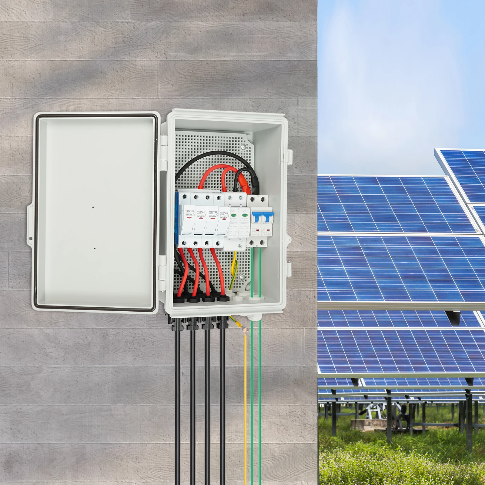 PV Combiner Box, 4 String with 10A Rated Current Fuse, 63A Circuit Breaker, for On/Off Grid Solar Panel System, IP65
PV Combiner Box, 4 String with 10A Rated Current Fuse, 63A Circuit Breaker, for On/Off Grid Solar Panel System, IP65