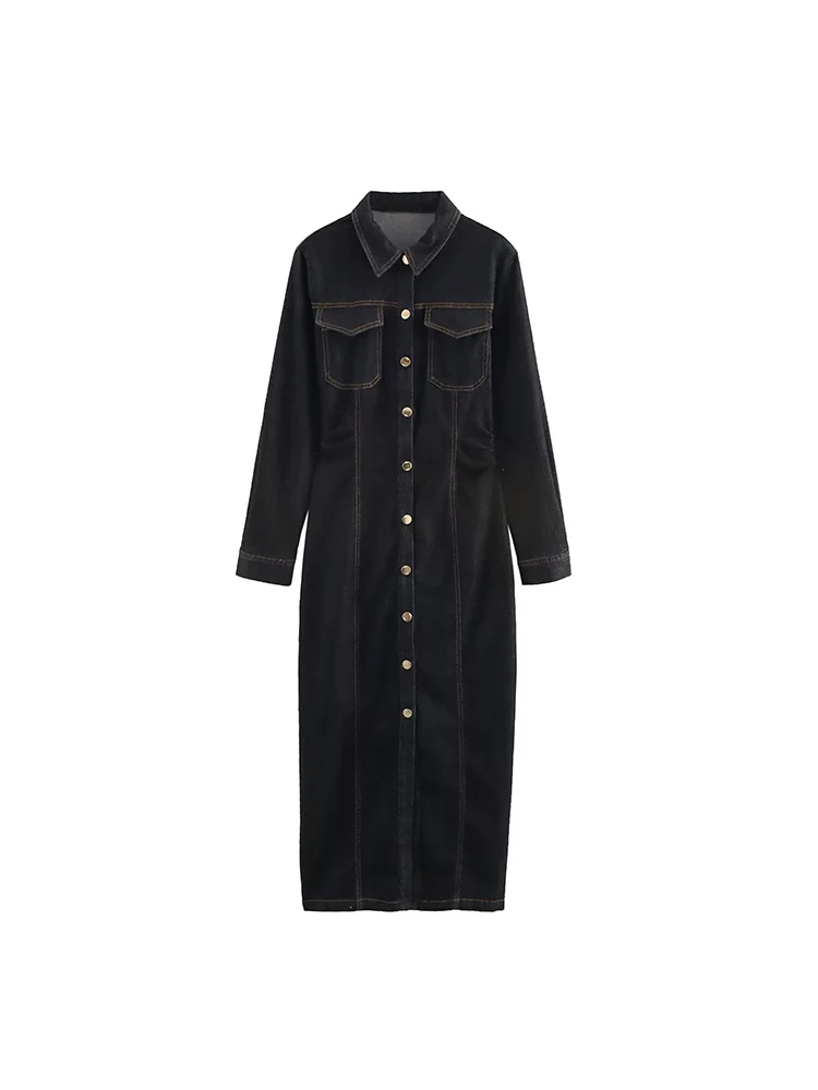 Women 2024 spring New Chic Fashion cowboy Dress Vintage lapel Long Sleeve Pockets Female Dresses Vestidos Mujer
Women 2024 spring New Chic Fashion cowboy Dress Vintage lapel Long Sleeve Pockets Female Dresses Vestidos Mujer