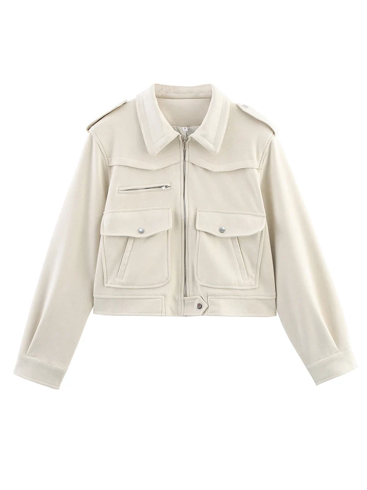 Fashion Suede Jacket Women With Zipper Double Pocket Turndown Collar Long Sleeve Cropped Coat 2025 New Autumn Retro Casual Coats
Fashion Suede Jacket Women With Zipper Double Pocket Turndown Collar Long Sleeve Cropped Coat 2025 New Autumn Retro Casual Coats
