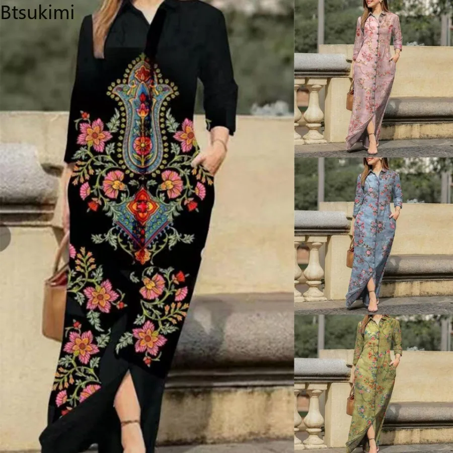 2025 Women's Fashion Floral Printed Dress Pocket Flip Collar Button Long Dress Spring Autumn Long Sleeve Elegant Dress Female
2025 Women's Fashion Floral Printed Dress Pocket Flip Collar Button Long Dress Spring Autumn Long Sleeve Elegant Dress Female