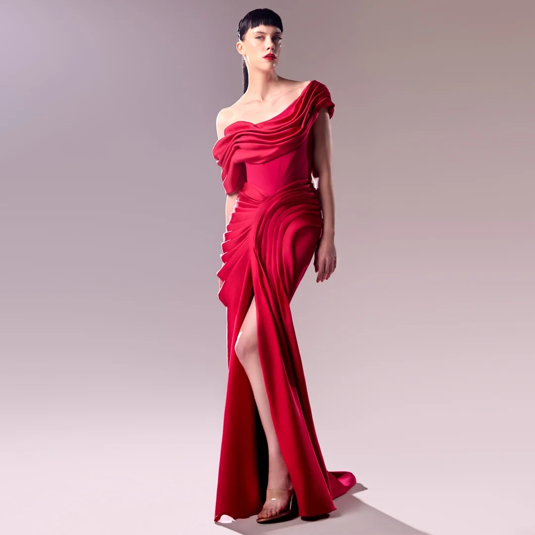 Customized Luxury Satin Straight One Shoulder Evening Dresses Boat Neck Short Sleeves Panel Train Special Occasion Gowns
Customized Luxury Satin Straight One Shoulder Evening Dresses Boat Neck Short Sleeves Panel Train Special Occasion Gowns