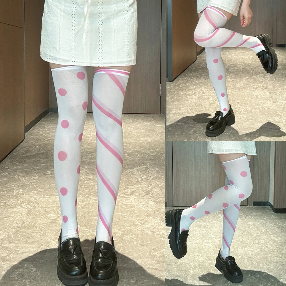 Pink striped polka dot stockings two-dimensional fashion sweet and cute loli calf socks high-quality printed thigh socks Cosplay 
Pink striped polka dot stockings two-dimensional fashion sweet and cute loli calf socks high-quality printed thigh socks Cosplay