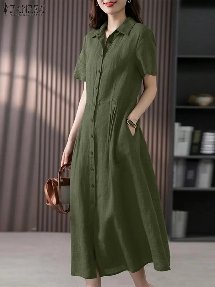 ZANZEA Holiday Dresses Vintage Robe Women Lapel Short Sleeve Dress Summer Causal Work Sundress Causal Midi Shirt Vestido Kaftan
ZANZEA Holiday Dresses Vintage Robe Women Lapel Short Sleeve Dress Summer Causal Work Sundress Causal Midi Shirt Vestido Kaftan